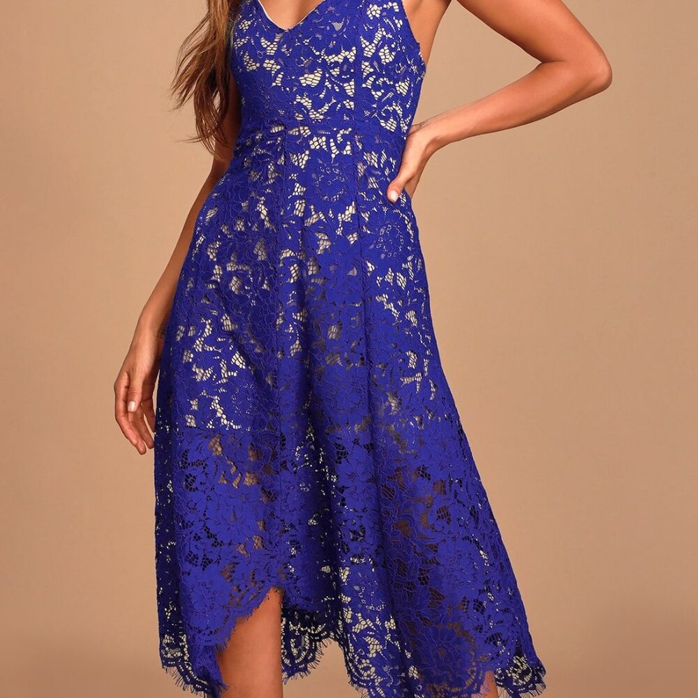 Lulu's One Wish Royal Blue Lace Midi Dress